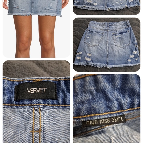 Vervet Distresser High Rise Blue Jean Button Front Mini Skirt - Picture 7 of 14
